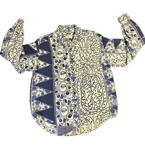 90s Instyle Long sleeve abstract pattern grey and black Rayon button down size M